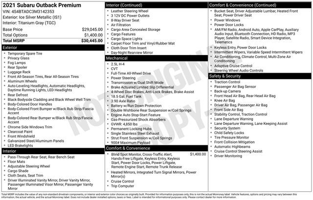 2021 Subaru Outback Premium Raleigh NC
