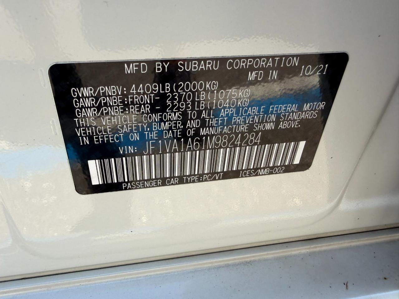 2021 Subaru WRX Base 4D Sedan 6sp Jacksonville FL