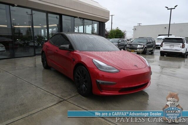 2021 Tesla Model 3 Performance / AWD / 450HP / Front & Rear Heated Leather Seats / Navigation / Fixed Glass Roof / Lane Departure & Blind Spot Alert / Autopilot / Bluetooth / Backup Camera / 315 Mile Range / 1-Owner Anchorage AK