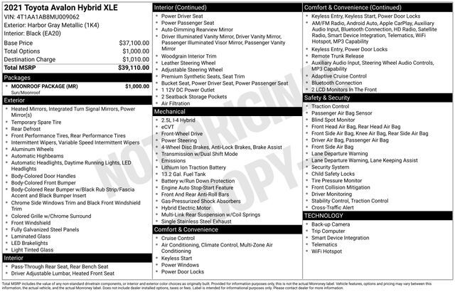 2021 Toyota Avalon Hybrid XLE Plus Raleigh NC