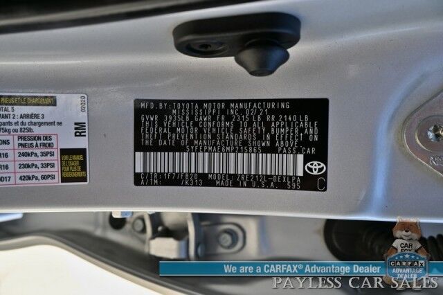 2021 Toyota Corolla LE / Automatic / Premium Cloth Seats / Power Locks, Windows & Mirrors / Adaptive Cruise Control / Lane Departure & Forward Collision Alert / Apple CarPlay & Android Auto / Back Up Camera / 38 MPG / 1-Owner Anchorage AK