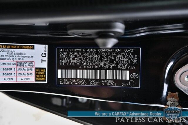 2021 Toyota Prius L Eco Hybrid / Power Mirrors, Windows & Locks / Forward Collision & Lane Departure Alert / Bluetooth / Backup Camera / Cruise Control / Keyless Entry & Start / LED Headlights / 58 MPG / 1-Owner Anchorage AK