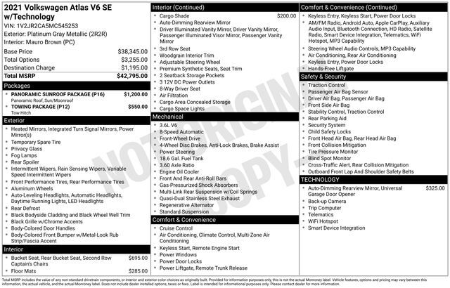 2021 Volkswagen Atlas 3.6L V6 SE w/Technology Raleigh NC