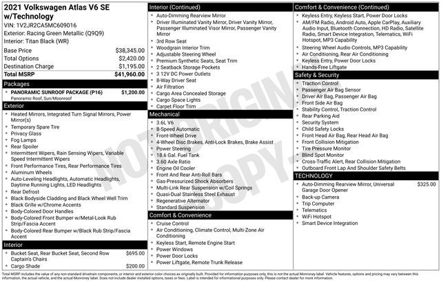 2021 Volkswagen Atlas 3.6L V6 SE w/Technology Raleigh NC