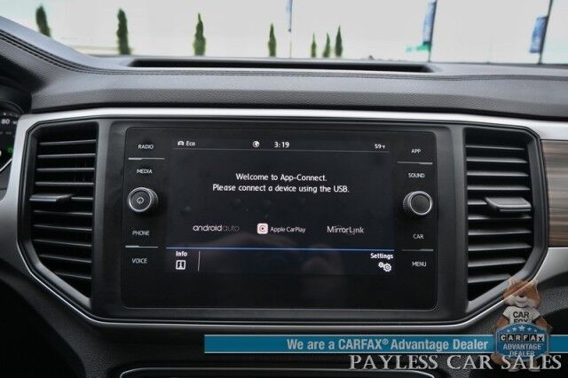 2021 Volkswagen Atlas SE / AWD / Autostart / Technology Pkg / Heated Leather Seats / Forward Collision & Blind Spot Alert / Apple CarPlay & Android Auto / Backup Camera / 3rd Row / Seats 7 / 22 MPG / Tow Pkg / 1-Owner Anchorage AK