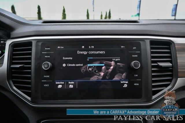2021 Volkswagen Atlas SE / AWD / Autostart / Technology Pkg / Heated Leather Seats / Forward Collision & Blind Spot Alert / Apple CarPlay & Android Auto / Backup Camera / 3rd Row / Seats 7 / 22 MPG / Tow Pkg / 1-Owner Anchorage AK