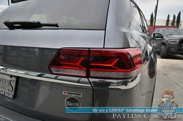 2021 Volkswagen Atlas SE / AWD / Autostart / Technology Pkg / Heated Leather Seats / Forward Collision & Blind Spot Alert / Apple CarPlay & Android Auto / Backup Camera / 3rd Row / Seats 7 / 22 MPG / Tow Pkg / 1-Owner Anchorage AK