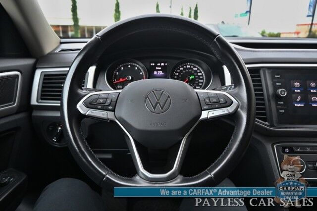 2021 Volkswagen Atlas SE / AWD / Autostart / Technology Pkg / Heated Leather Seats / Forward Collision & Blind Spot Alert / Apple CarPlay & Android Auto / Backup Camera / 3rd Row / Seats 7 / 22 MPG / Tow Pkg / 1-Owner Anchorage AK