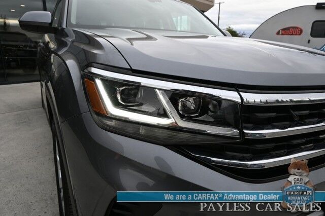 2021 Volkswagen Atlas SE / AWD / Autostart / Technology Pkg / Heated Leather Seats / Forward Collision & Blind Spot Alert / Apple CarPlay & Android Auto / Backup Camera / 3rd Row / Seats 7 / 22 MPG / Tow Pkg / 1-Owner Anchorage AK