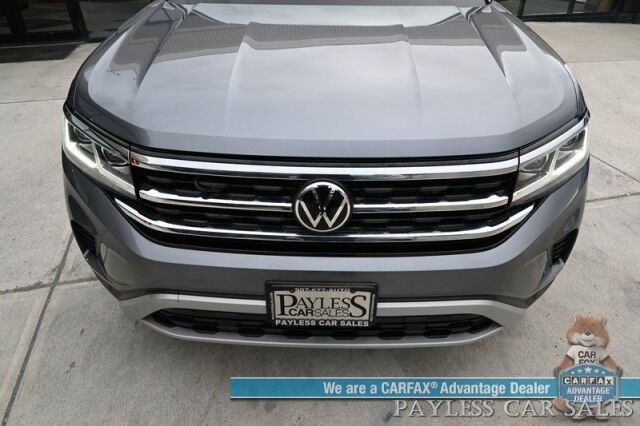 2021 Volkswagen Atlas SE / AWD / Autostart / Technology Pkg / Heated Leather Seats / Forward Collision & Blind Spot Alert / Apple CarPlay & Android Auto / Backup Camera / 3rd Row / Seats 7 / 22 MPG / Tow Pkg / 1-Owner Anchorage AK