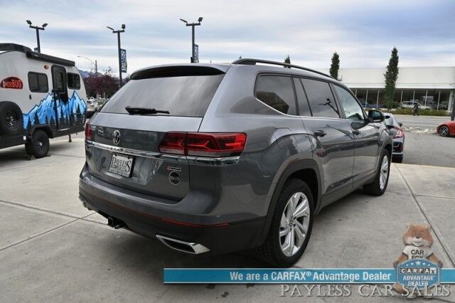 2021 Volkswagen Atlas SE / AWD / Autostart / Technology Pkg / Heated Leather Seats / Forward Collision & Blind Spot Alert / Apple CarPlay & Android Auto / Backup Camera / 3rd Row / Seats 7 / 22 MPG / Tow Pkg / 1-Owner Anchorage AK