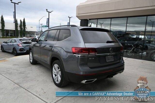 2021 Volkswagen Atlas SE / AWD / Autostart / Technology Pkg / Heated Leather Seats / Forward Collision & Blind Spot Alert / Apple CarPlay & Android Auto / Backup Camera / 3rd Row / Seats 7 / 22 MPG / Tow Pkg / 1-Owner Anchorage AK