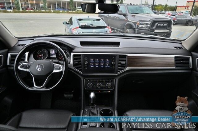 2021 Volkswagen Atlas SE / AWD / Autostart / Technology Pkg / Heated Leather Seats / Forward Collision & Blind Spot Alert / Apple CarPlay & Android Auto / Backup Camera / 3rd Row / Seats 7 / 22 MPG / Tow Pkg / 1-Owner Anchorage AK