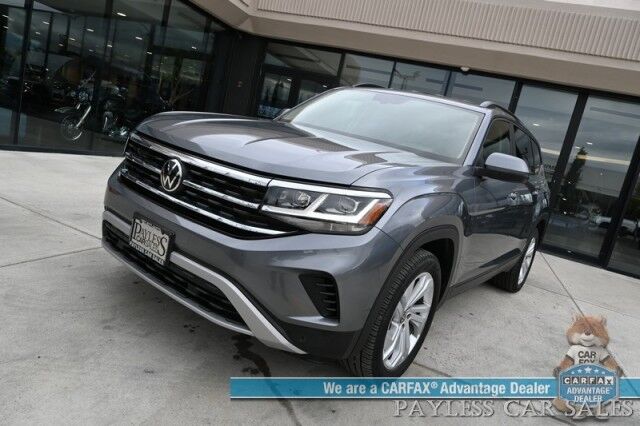 2021 Volkswagen Atlas SE / AWD / Autostart / Technology Pkg / Heated Leather Seats / Forward Collision & Blind Spot Alert / Apple CarPlay & Android Auto / Backup Camera / 3rd Row / Seats 7 / 22 MPG / Tow Pkg / 1-Owner Anchorage AK