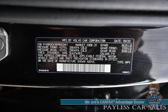 2021 Volvo XC90 Inscription Expression / AWD / Climate & Advanced Pkg / Front & Rear Heated Leather Seats / Heated Steering Wheel / Panoramic Sunroof / NAV / HUD / Lane Departure & Blind Spot Alert / 3rd Row / Seats 7 / 1-Owner Anchorage AK
