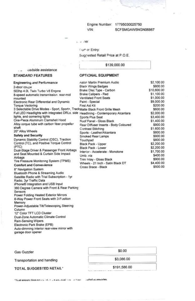 2022 Aston Martin Vantage Coupe ($191,586 MSRP!!) *$50,000 IN FACTORY OPTIONS* *CARBON CERAMIC BRAKES* *ONLY 5100 MILES* *1-OWNER* San Diego CA