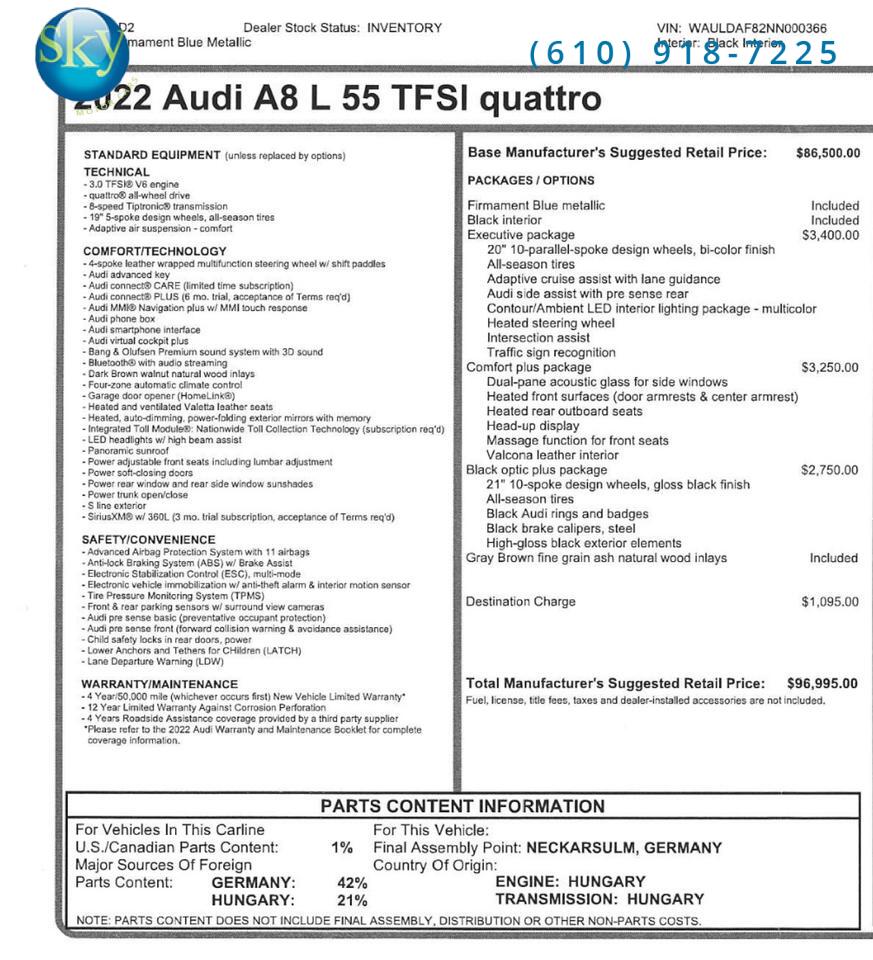 2022 Audi A8 L Quattro AWD 55 TFSI