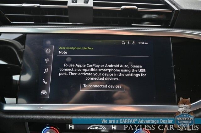 2022 Audi Q3 S line Premium / AWD / Convenience Pkg / Power & Heated Leather Seats / Panoramic Sunroof / Adaptive Cruise / Lane Watch & Blind Spot / Apple CarPlay & Android Auto / Keyless Entry & Start / Back Up Cam / 1-Owner Anchorage AK