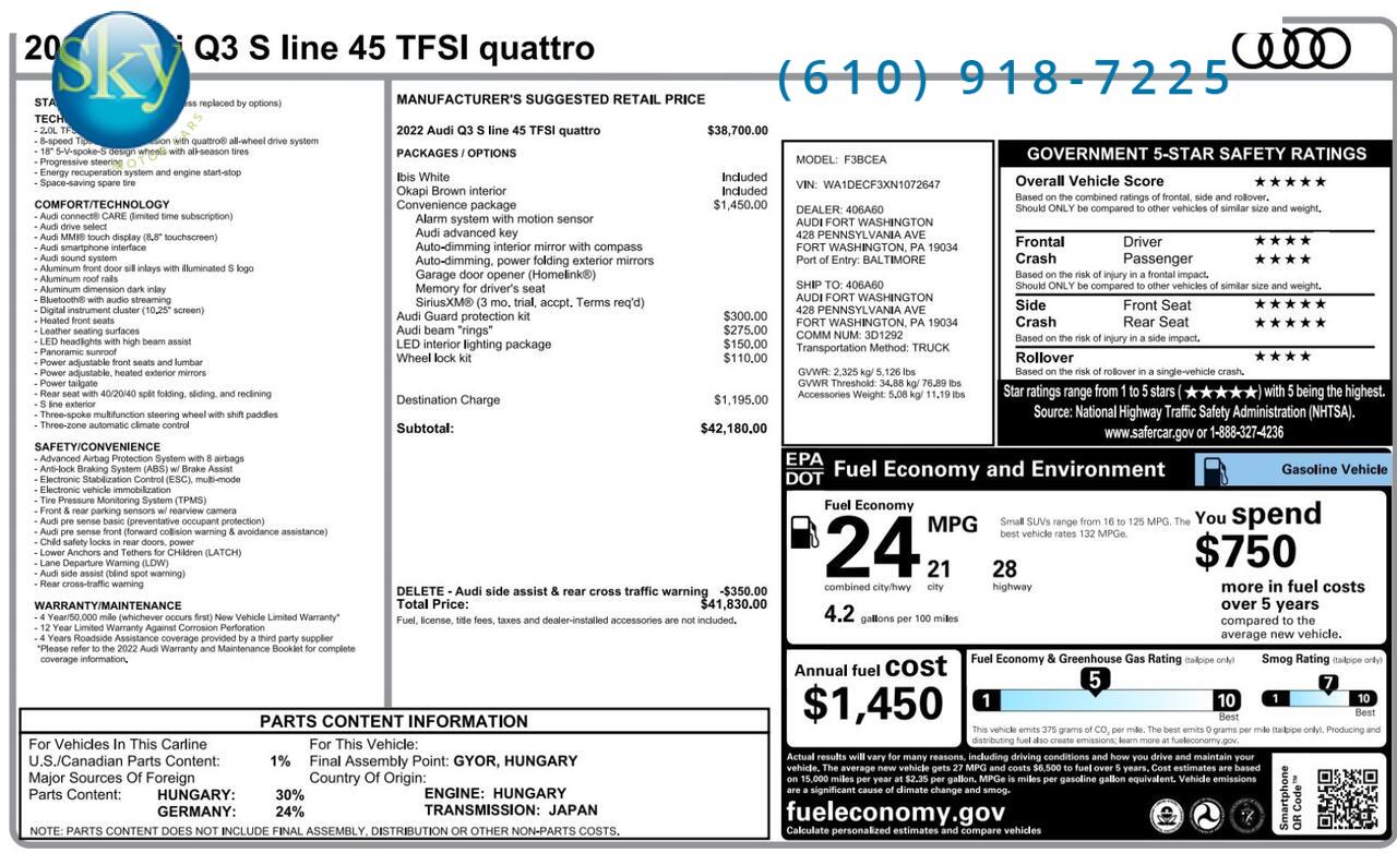 2022 Audi Q3 S line Premium Quattro AWD