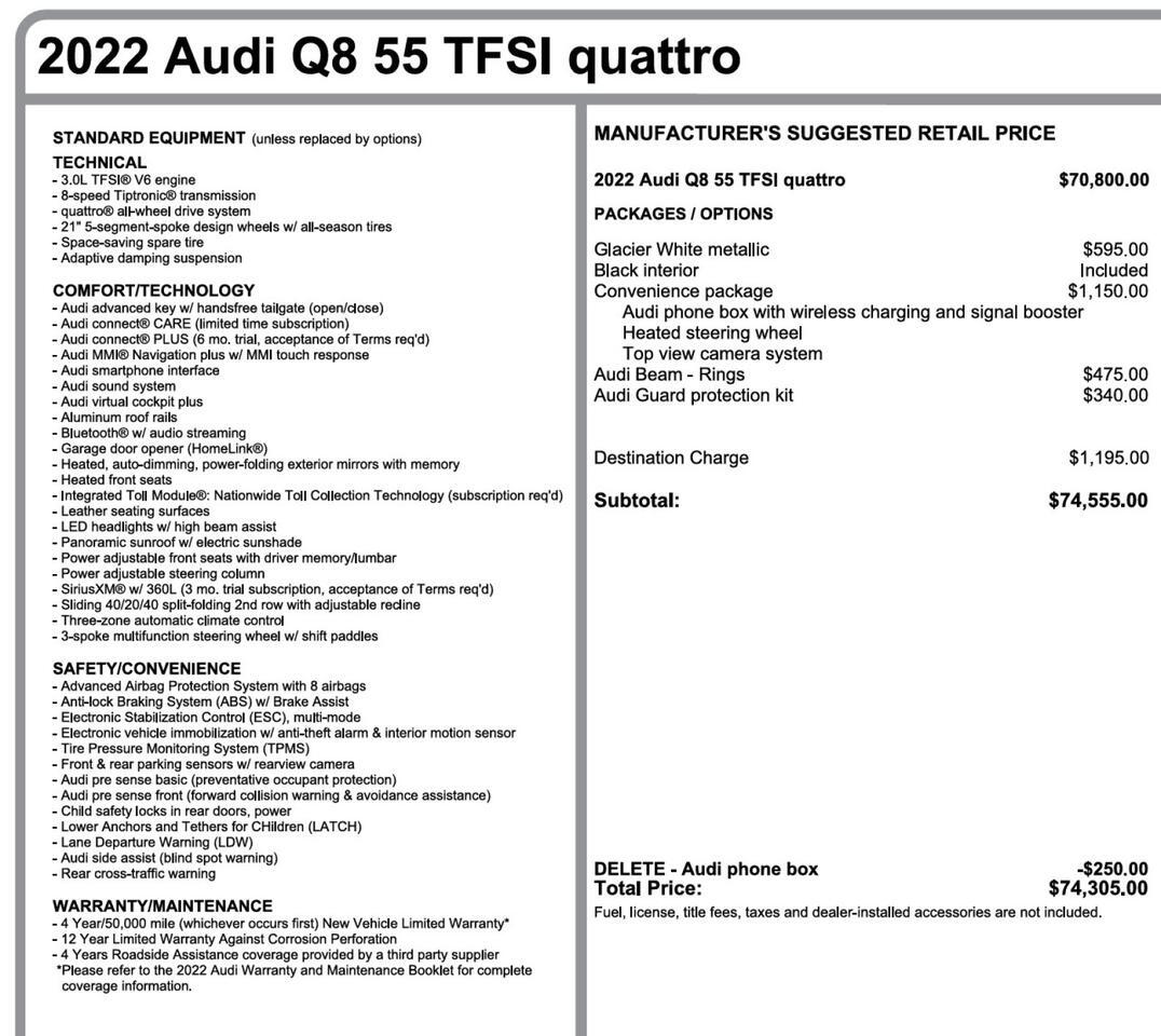 2022 Audi Q8 Premium Quattro / Convenience Package / PANO Sunroof! Lincolnton NC