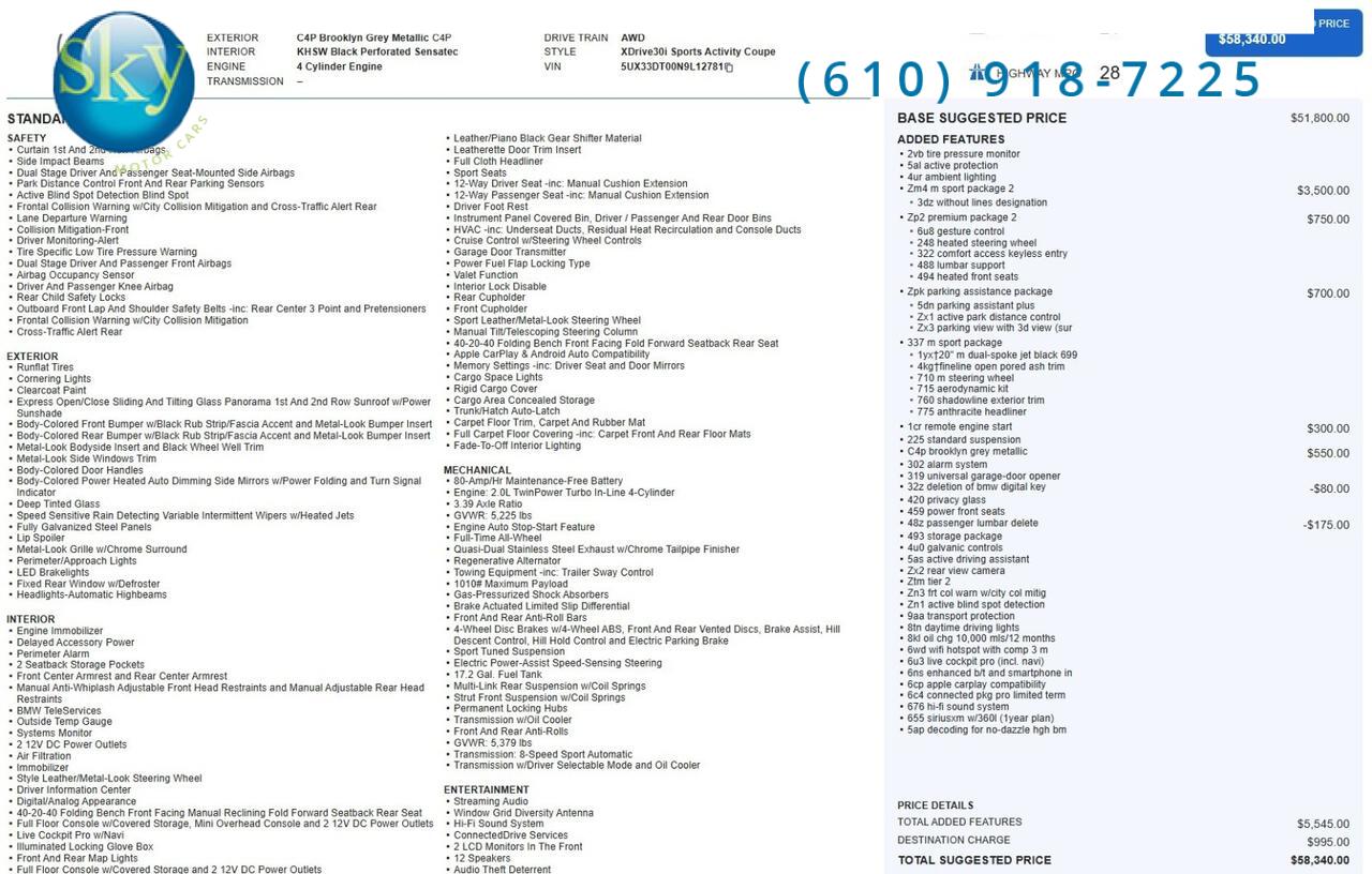 2022 BMW X4 AWD xDrive30i M Sport Package