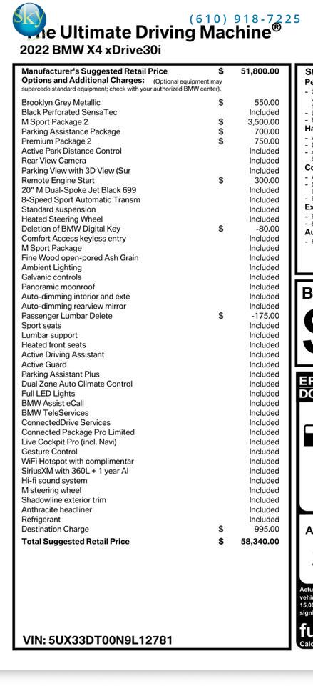 2022 BMW X4 AWD xDrive30i M Sport Package West Chester PA