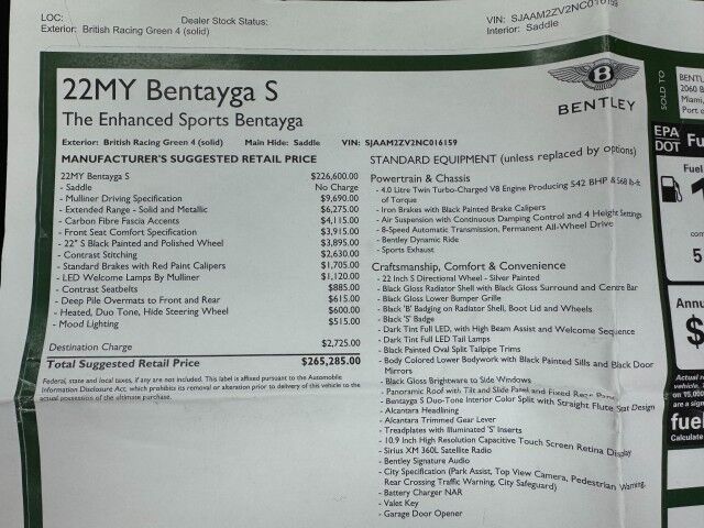 2022 Bentley Bentayga S ($265,285 MSRP!) *BRITISH RACING GREEN* *CARBON FIBER INSIDE* *LOADED* *1-OWNER* San Diego CA