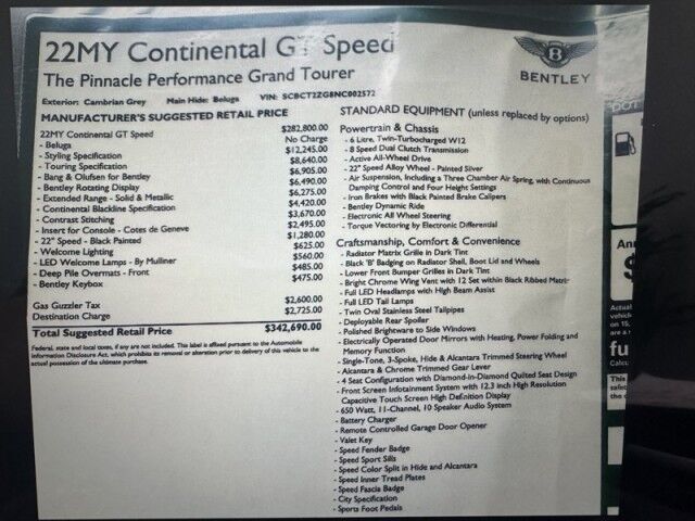 2022 Bentley Continental GT Speed ($342,690 MSRP!!) *ONLY 4600 MILES* *$55,000 IN OPTIONS* *BENTLEY CARBON BODYKIT* San Diego CA