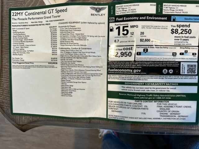 2022 Bentley Continental GT Speed ($342,690 MSRP!!) *ONLY 4600 MILES* *$55,000 IN OPTIONS* *BENTLEY CARBON BODYKIT* San Diego CA