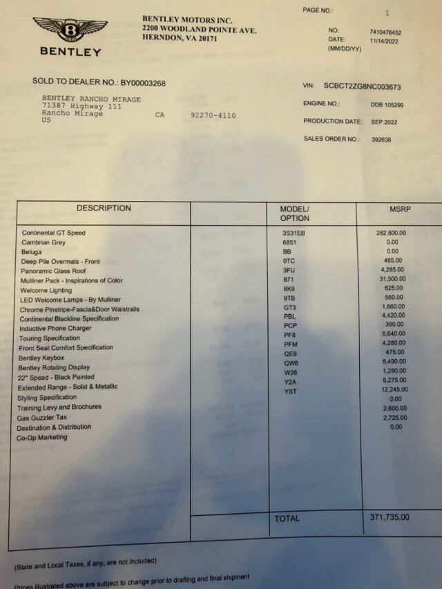 2022 Bentley Continental GT Speed ($371,735 MSRP!!) *$88,935 IN OPTIONS* *BENTLEY CARBON BODYKIT* *PANORAMIC ROOF* *ONE-OF-A-KIND* San Diego CA