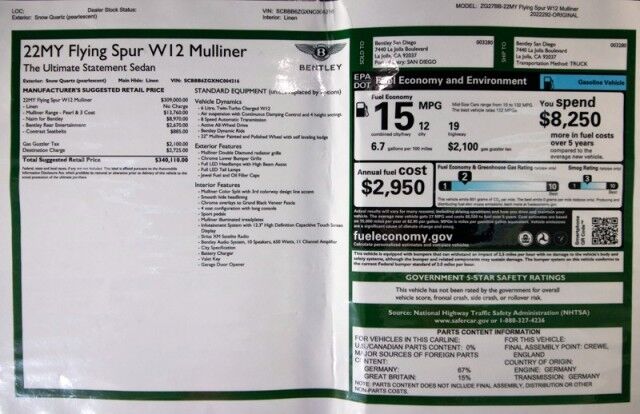 2022 Bentley Flying Spur W12 MULLINER ($340,110 MSRP!!) *ONLY 3800 MILES* *SPECIAL ORDER PEARL WHITE* San Diego CA