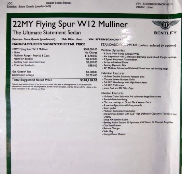 2022 Bentley Flying Spur W12 MULLINER ($340,110 MSRP!!) *ONLY 3800 MILES* *SPECIAL ORDER PEARL WHITE* San Diego CA