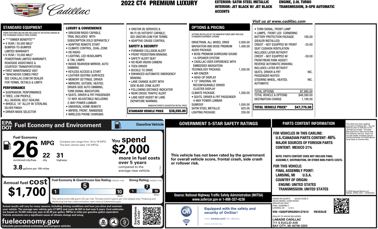 2022 Cadillac CT4 Premium Luxury Knoxville TN