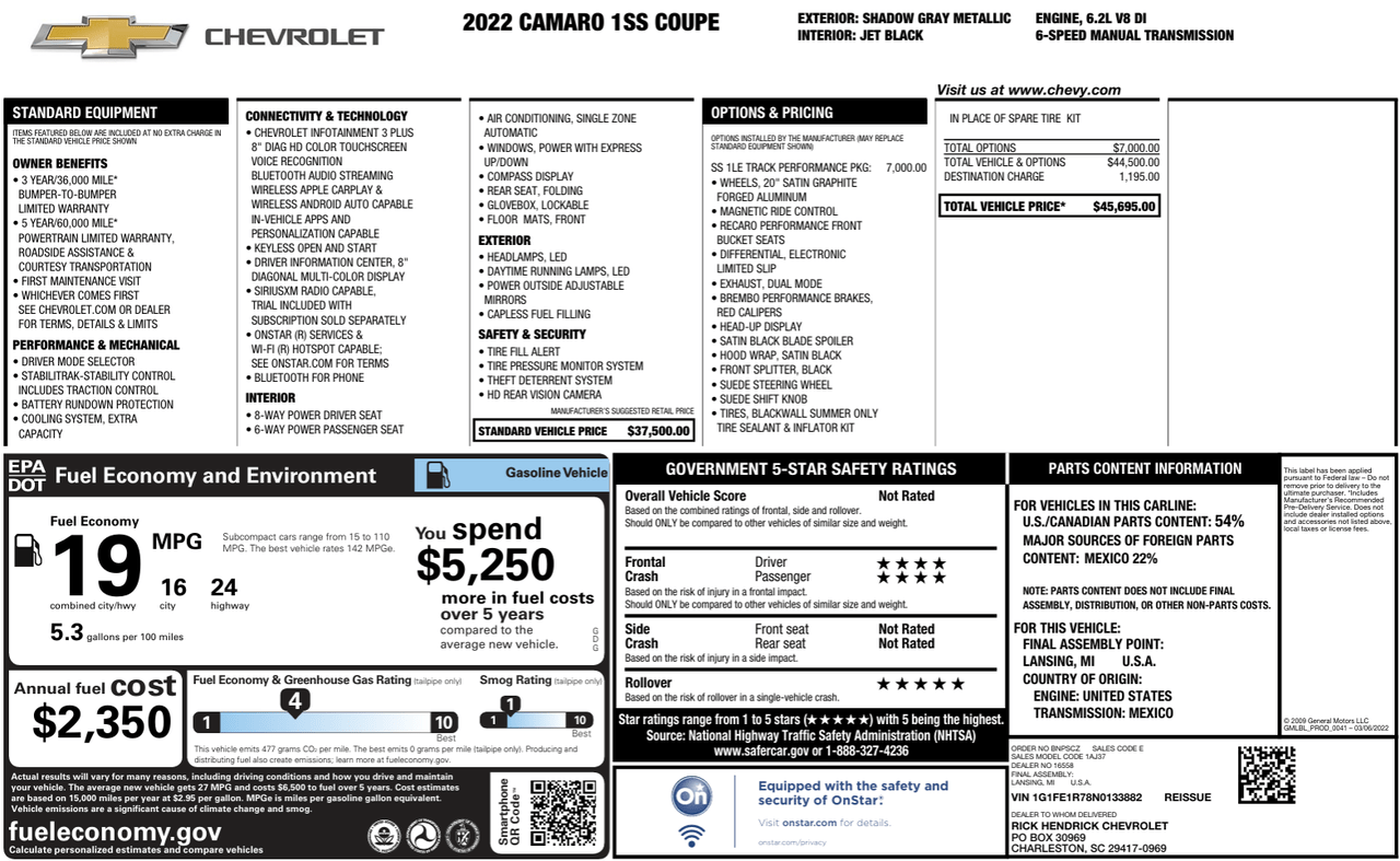 2022 Chevrolet Camaro 1SS Knoxville TN