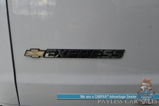 2022 Chevrolet Express Cargo Van 2500 / 4.3L V6 / Automatic / Convenience & Cold Climate Pkg / Chrome Appearance Pkg / Aluminum Bulkhead / Power Windows, Locks & Mirrors / Cruise Control / Back Up Camera / Block Heater / 1-Owner Anchorage AK
