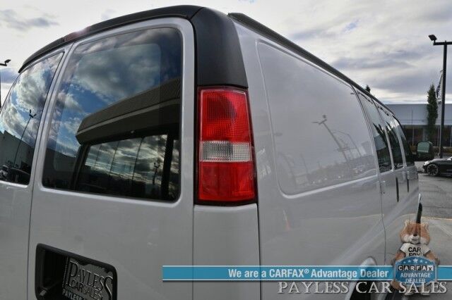 2022 Chevrolet Express Cargo Van 2500 / 4.3L V6 / Automatic / Convenience & Cold Climate Pkg / Chrome Appearance Pkg / Aluminum Bulkhead / Power Windows, Locks & Mirrors / Cruise Control / Back Up Camera / Block Heater / 1-Owner Anchorage AK
