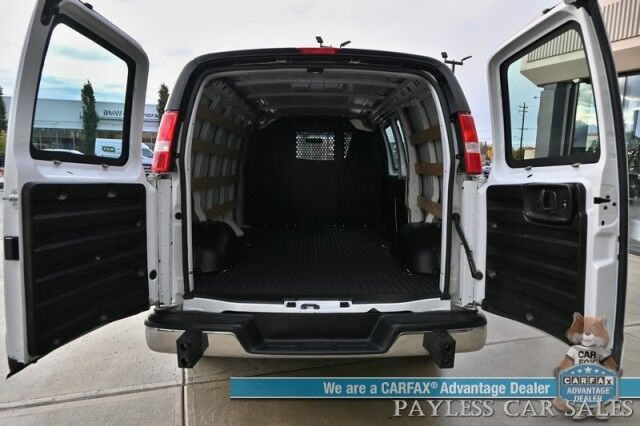 2022 Chevrolet Express Cargo Van 2500 / 4.3L V6 / Automatic / Convenience & Cold Climate Pkg / Chrome Appearance Pkg / Aluminum Bulkhead / Power Windows, Locks & Mirrors / Cruise Control / Back Up Camera / Block Heater / 1-Owner Anchorage AK