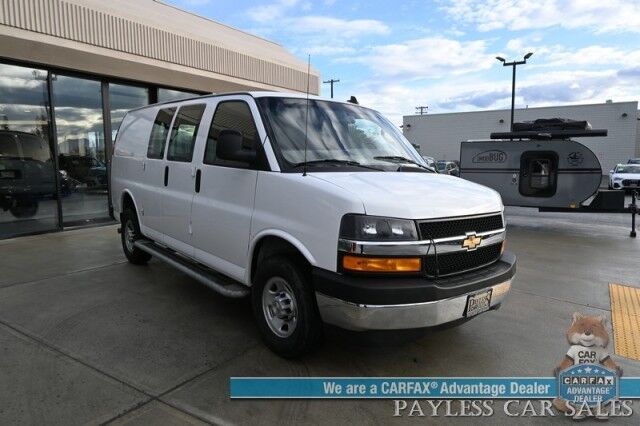 2022 Chevrolet Express Cargo Van 2500 / 4.3L V6 / Automatic / Convenience & Cold Climate Pkg / Chrome Appearance Pkg / Aluminum Bulkhead / Power Windows, Locks & Mirrors / Cruise Control / Back Up Camera / Block Heater / 1-Owner Anchorage AK