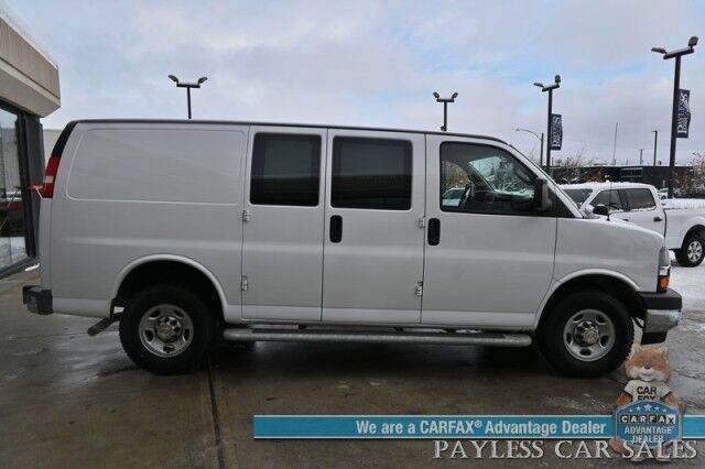 2022 Chevrolet Express Cargo Van 2500 / Convenience Pkg / Chrome Appearance & Cold Climate Pkg / 4.3L V6 / Bulkhead / Power Locks, Windows & Mirrors / Back Up Camera / Cruise Control / New Studless Winter Tires / Block Heater / 1-Owner Anchorage AK