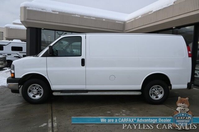 2022 Chevrolet Express Cargo Van 2500 / Convenience Pkg / Chrome Appearance & Cold Climate Pkg / 4.3L V6 / Bulkhead / Power Locks, Windows & Mirrors / Back Up Camera / Cruise Control / New Studless Winter Tires / Block Heater / 1-Owner
