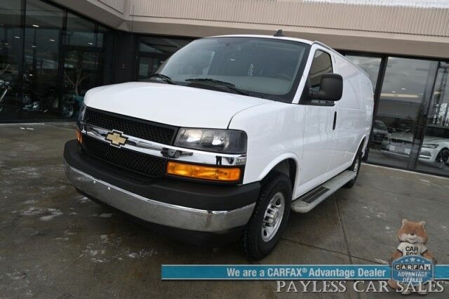 2022 Chevrolet Express Cargo Van 2500 / Convenience Pkg / Chrome Appearance & Cold Climate Pkg / 4.3L V6 / Bulkhead / Power Locks, Windows & Mirrors / Back Up Camera / Cruise Control / New Studless Winter Tires / Block Heater / 1-Owner Anchorage AK
