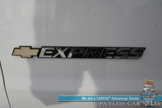 2022 Chevrolet Express Cargo Van 2500 / Convenience Pkg / Cold Climate Pkg / 4.3L V6 / Bulkhead / Power Locks, Windows & Mirrors / AUX Input / Back Up Camera / Air Conditioning / Cruise Control / Block Heater / Only 17K Miles / 1-Owner Anchorage AK