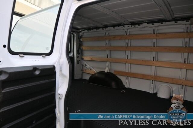 2022 Chevrolet Express Cargo Van 2500 / Convenience Pkg / Cold Climate Pkg / 4.3L V6 / Bulkhead / Power Locks, Windows & Mirrors / AUX Input / Back Up Camera / Air Conditioning / Cruise Control / Block Heater / Only 17K Miles / 1-Owner Anchorage AK