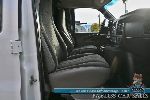 2022 Chevrolet Express Cargo Van 2500 / Convenience Pkg / Cold Climate Pkg / 4.3L V6 / Bulkhead / Power Locks, Windows & Mirrors / AUX Input / Back Up Camera / Air Conditioning / Cruise Control / Block Heater / Only 17K Miles / 1-Owner Anchorage AK