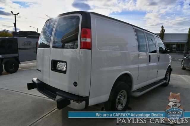 2022 Chevrolet Express Cargo Van 2500 / Convenience Pkg / Cold Climate Pkg / 4.3L V6 / Bulkhead / Power Locks, Windows & Mirrors / AUX Input / Back Up Camera / Air Conditioning / Cruise Control / Block Heater / Only 17K Miles / 1-Owner Anchorage AK