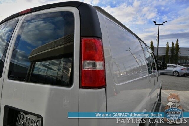 2022 Chevrolet Express Cargo Van 2500 / Convenience Pkg / Cold Climate Pkg / 4.3L V6 / Bulkhead / Power Locks, Windows & Mirrors / AUX Input / Back Up Camera / Air Conditioning / Cruise Control / Block Heater / Only 17K Miles / 1-Owner Anchorage AK