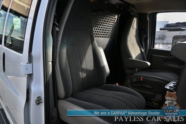 2022 Chevrolet Express Cargo Van 2500 / Convenience Pkg / Cold Climate Pkg / 4.3L V6 / Bulkhead / Power Locks, Windows & Mirrors / AUX Input / Back Up Camera / Air Conditioning / Cruise Control / Block Heater / Only 17K Miles / 1-Owner Anchorage AK