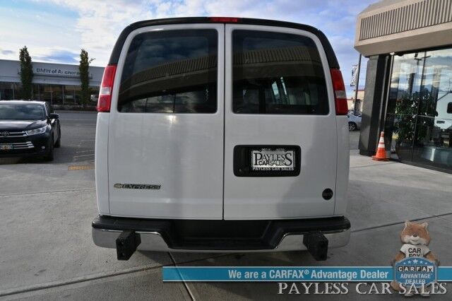 2022 Chevrolet Express Cargo Van 2500 / Convenience Pkg / Cold Climate Pkg / 4.3L V6 / Bulkhead / Power Locks, Windows & Mirrors / AUX Input / Back Up Camera / Air Conditioning / Cruise Control / Block Heater / Only 17K Miles / 1-Owner Anchorage AK