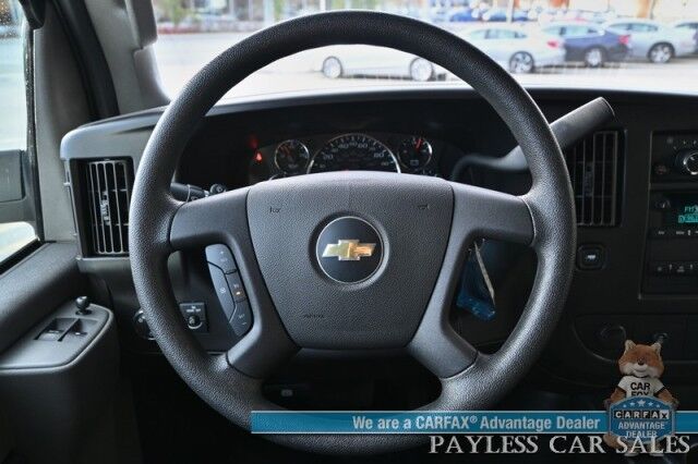 2022 Chevrolet Express Cargo Van 2500 / Convenience Pkg / Cold Climate Pkg / 4.3L V6 / Bulkhead / Power Locks, Windows & Mirrors / AUX Input / Back Up Camera / Air Conditioning / Cruise Control / Block Heater / Only 17K Miles / 1-Owner Anchorage AK