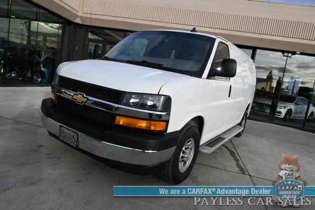 2022 Chevrolet Express Cargo Van 2500 / Convenience Pkg / Cold Climate Pkg / 4.3L V6 / Bulkhead / Power Locks, Windows & Mirrors / AUX Input / Back Up Camera / Air Conditioning / Cruise Control / Block Heater / Only 17K Miles / 1-Owner Anchorage AK